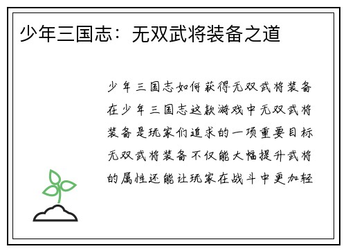 少年三国志：无双武将装备之道